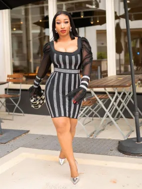 Rhinestone Spaghetti Strap Trendy Bodycon Mini Dress