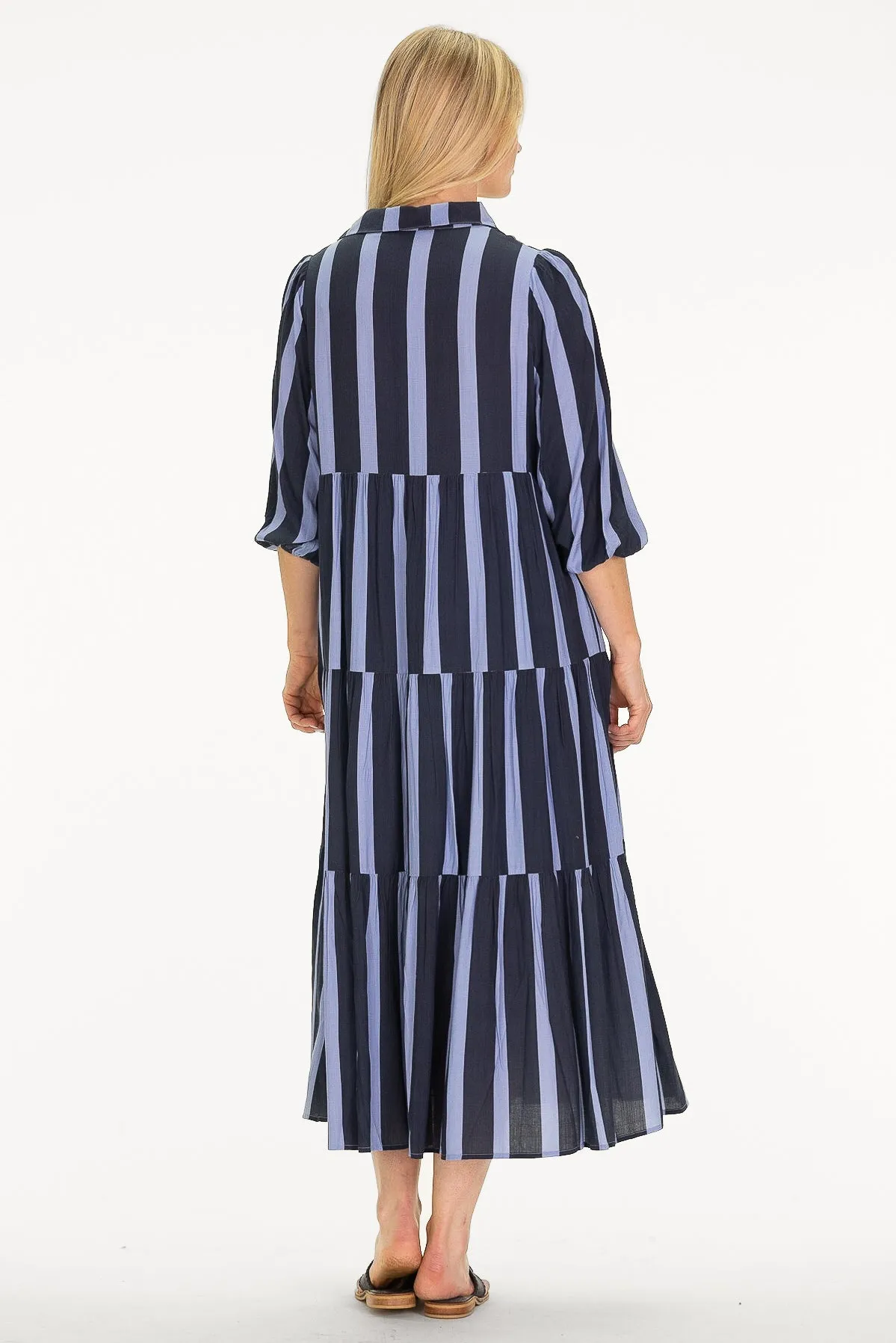 The Hartley Dress in Navy Sky Stripe