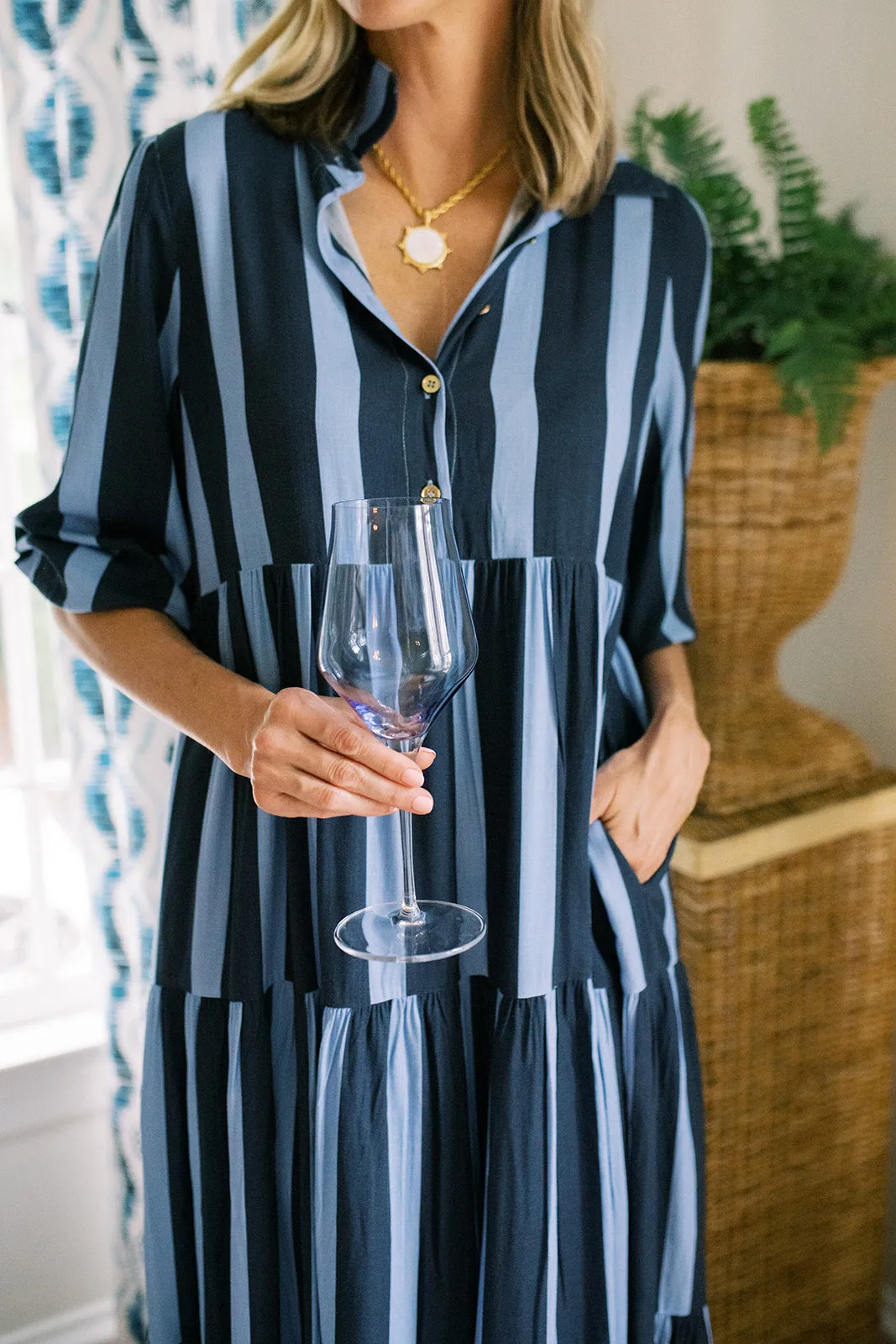 The Hartley Dress in Navy Sky Stripe