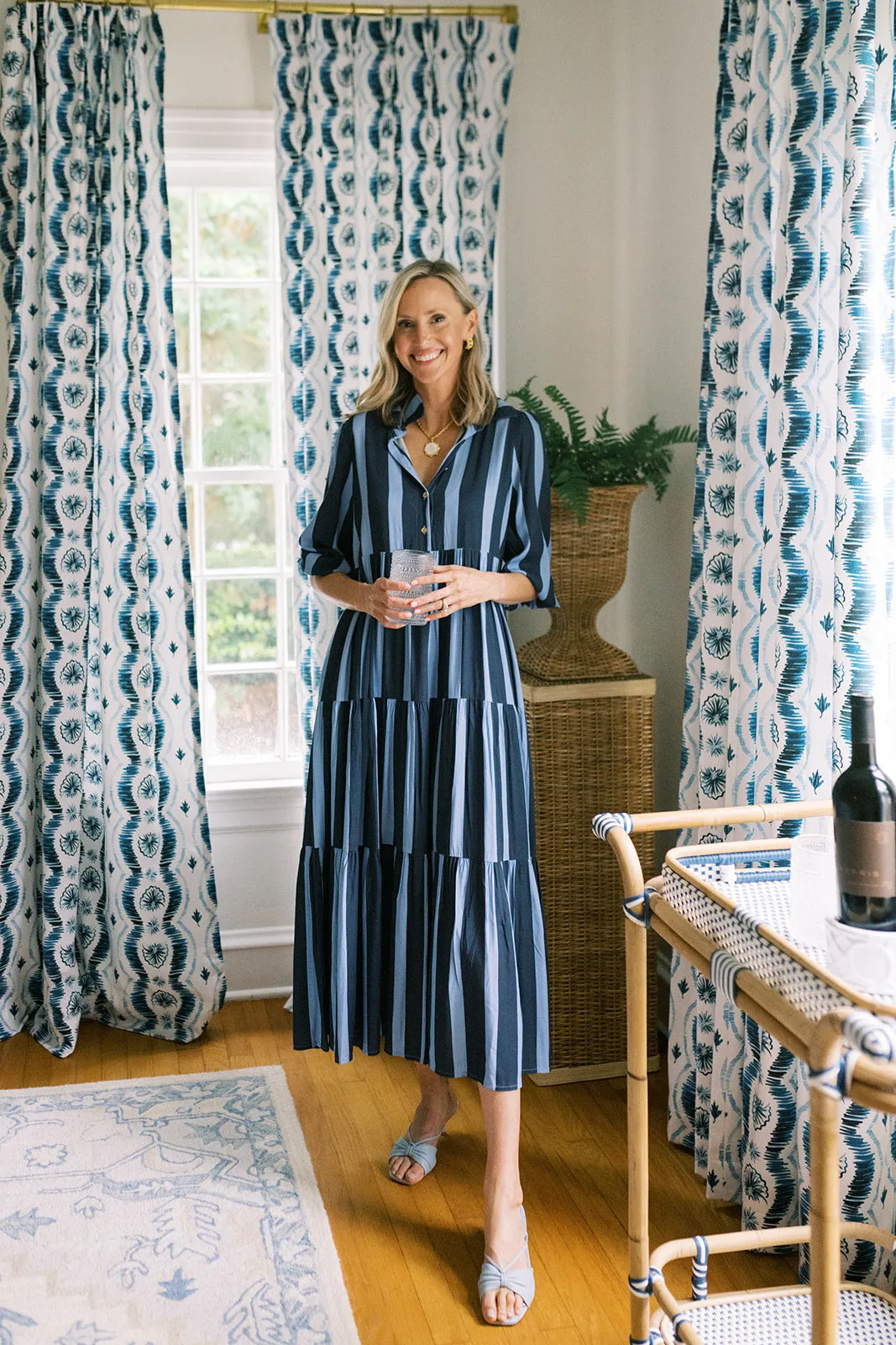 The Hartley Dress in Navy Sky Stripe