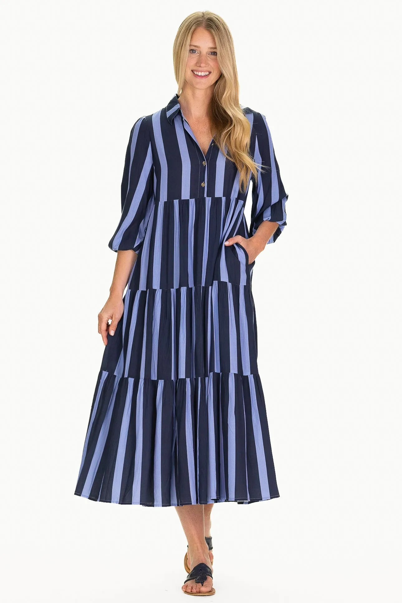 The Hartley Dress in Navy Sky Stripe