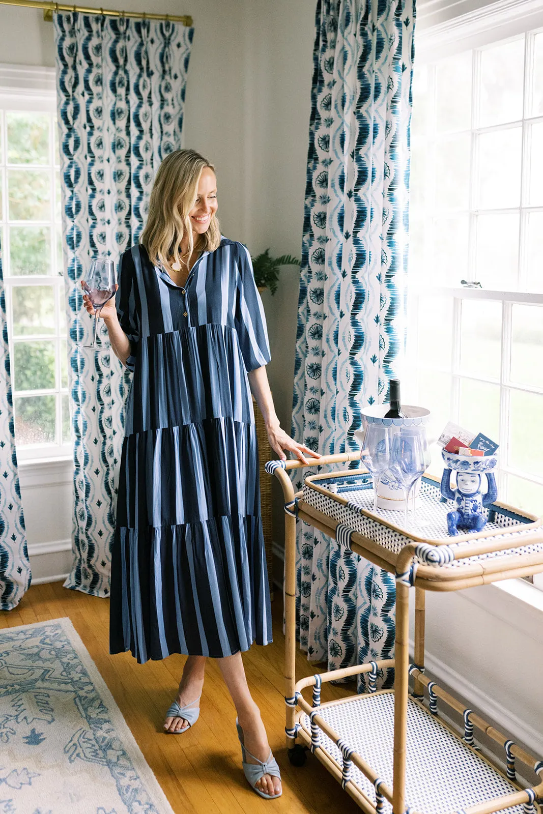 The Hartley Dress in Navy Sky Stripe