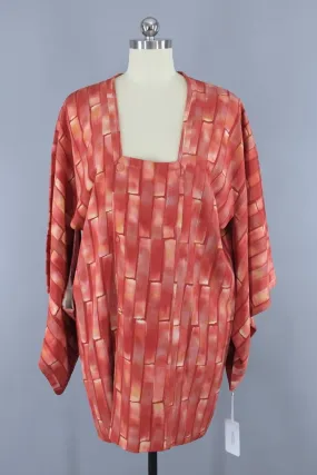 Vintage Pink Orange Watercolor Print Kimono Jacket