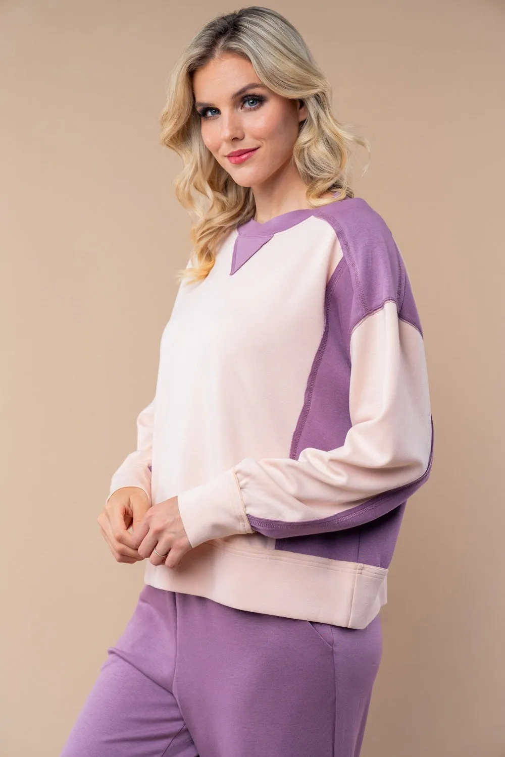 White Birch Color Block Scuba Knit Top in Apricot