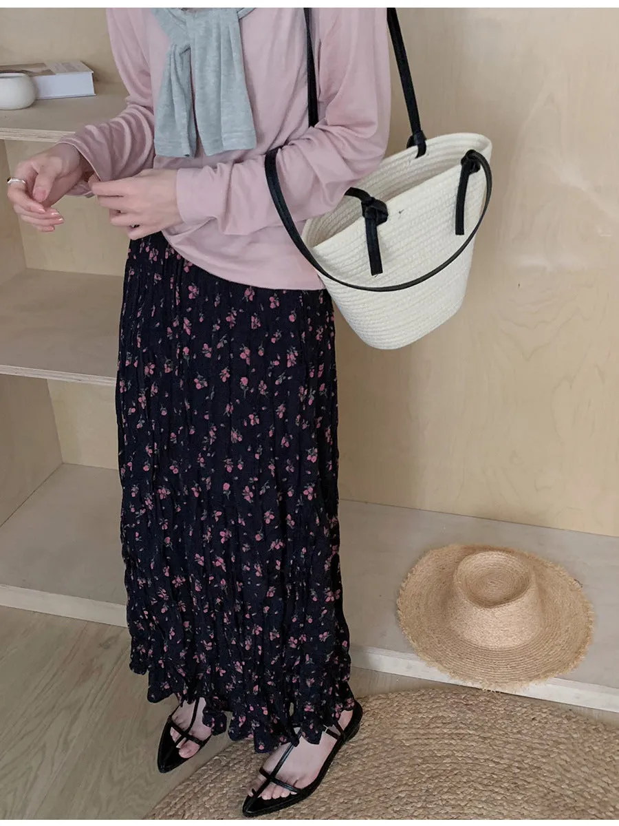 Wjczt teacher outfits Linuo Chiffon Floral Pleated Skirt for Women 2024 New Elegant Slimming A- line High Waist Dress