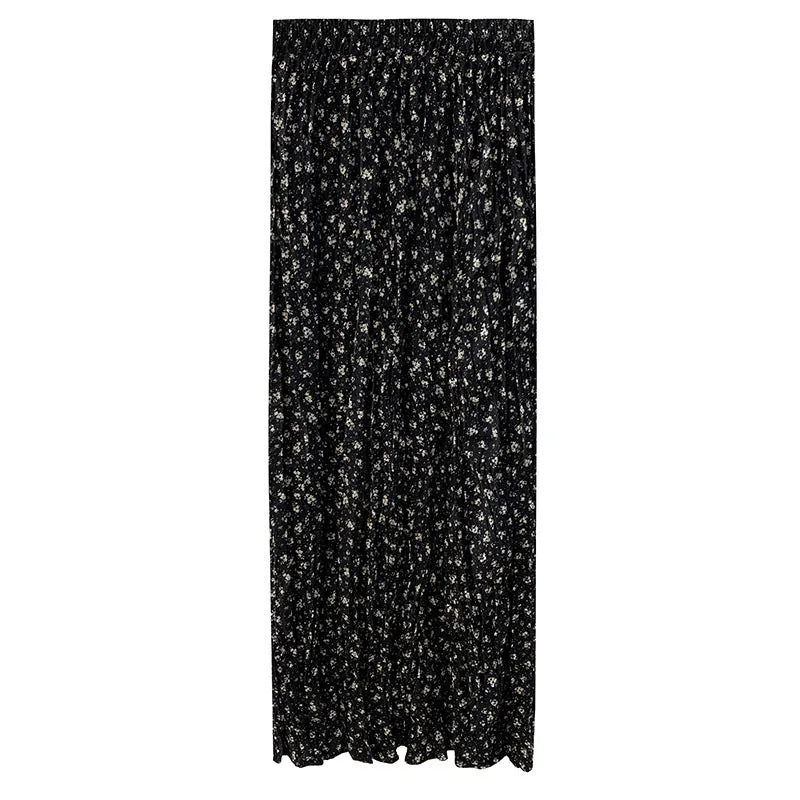 Wjczt teacher outfits Linuo Chiffon Floral Pleated Skirt for Women 2024 New Elegant Slimming A- line High Waist Dress