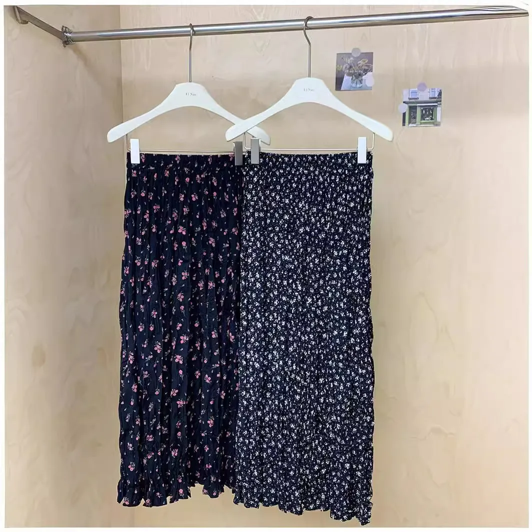 Wjczt teacher outfits Linuo Chiffon Floral Pleated Skirt for Women 2024 New Elegant Slimming A- line High Waist Dress