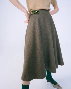 WOOL MIDI FLARE SKIRT TWILL (BROWN)