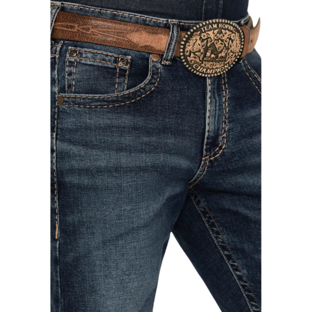 Wrangler Men's Rock 47 Cowboy Hat Slim Bootcut Stretch Denim Dark Wash Jeans