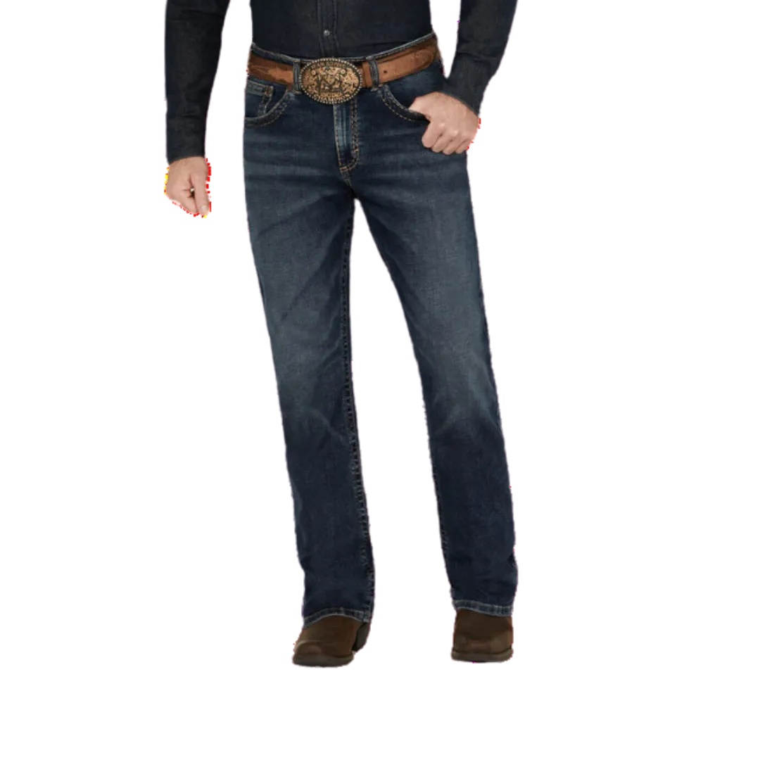 Wrangler Men's Rock 47 Cowboy Hat Slim Bootcut Stretch Denim Dark Wash Jeans